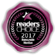 A badge that says readers choice 2 0 1 7 honourable mention.